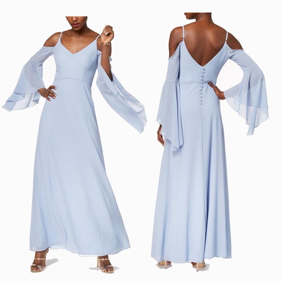 Betsy & Adam Dresses & Skirts - Betsy & Adam Cold-Shoulder Angel-Sleeve Gown